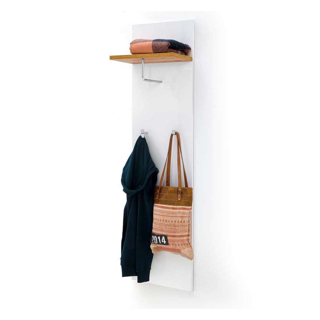Wandgarderobe in Weiß Hochglanz und Wildeiche Optik 40 cm breit
