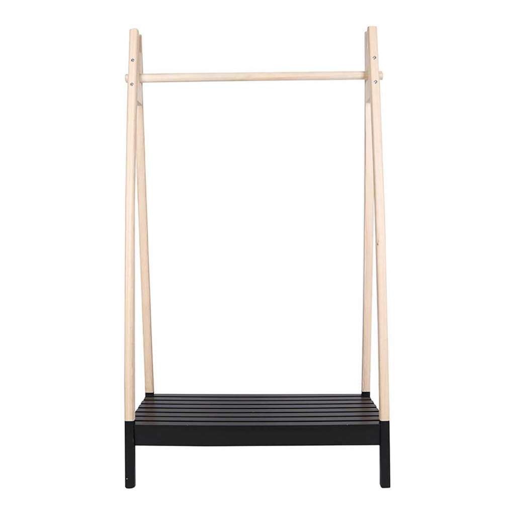 Garderobenständer in Schwarz und Holz Naturfarben Paulownia Massivholz