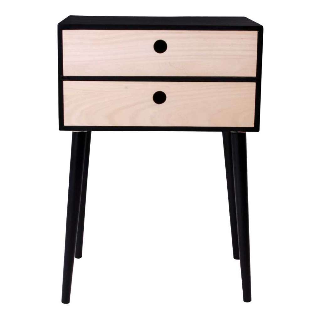 Nachttisch in Holz Naturfarben und Schwarz 45 cm breit