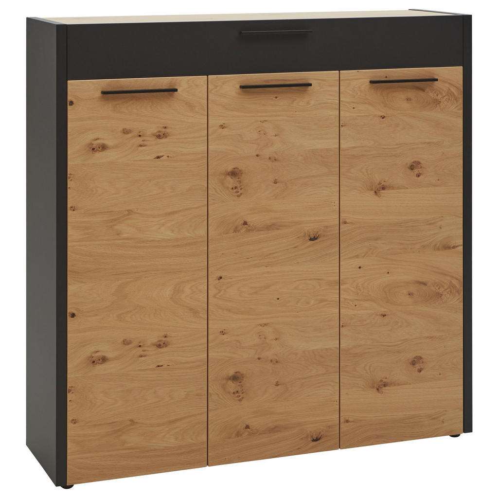 SCHUHSCHRANK Balkeneiche furniert matt, lackiert Schwarz, Eichefarben