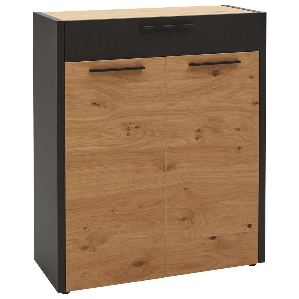 SCHUHSCHRANK Balkeneiche furniert matt, lackiert Schwarz, Eichefarben