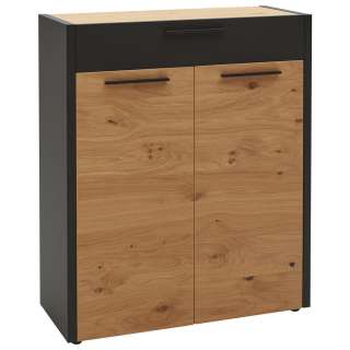 SCHUHSCHRANK Balkeneiche furniert matt, lackiert Schwarz, Eichefarben