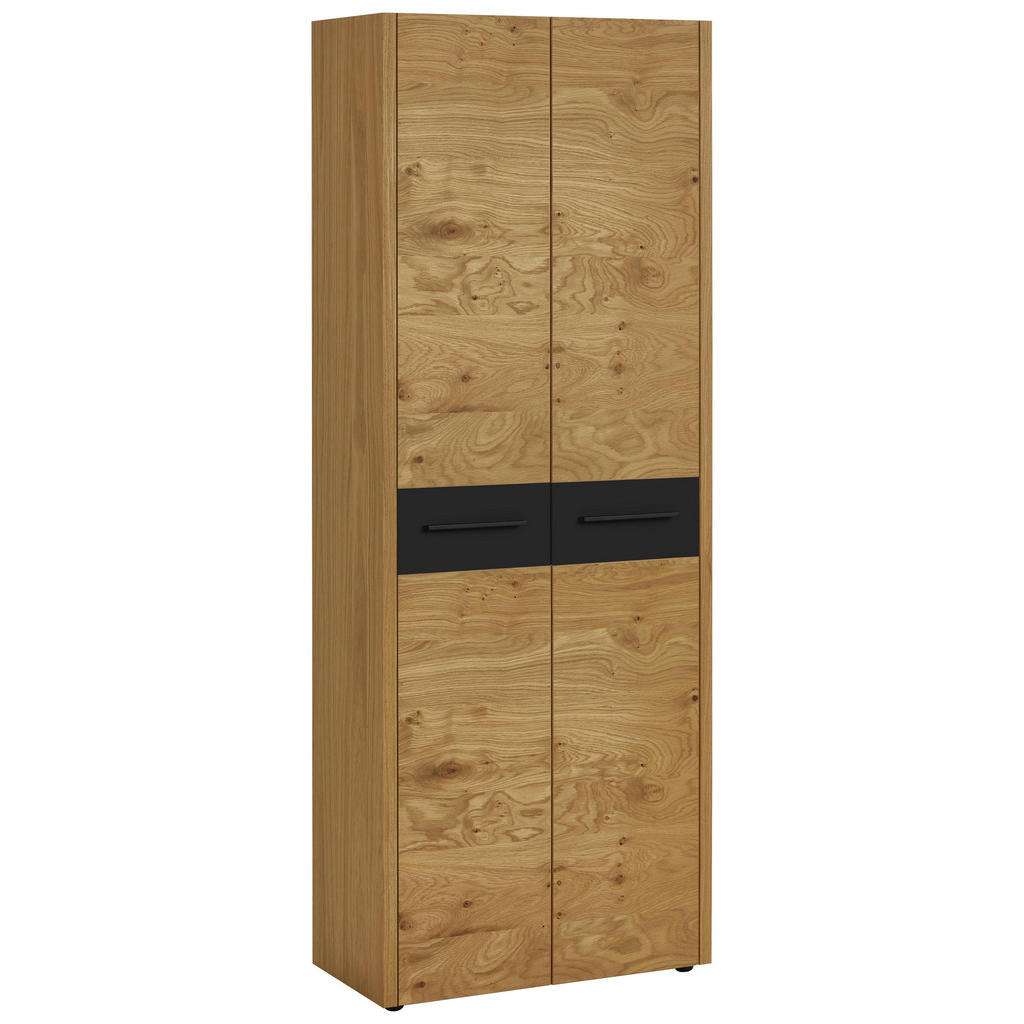 GARDEROBENSCHRANK Eiche, Balkeneiche furniert matt, lackiert Schwarz, Eichefarben