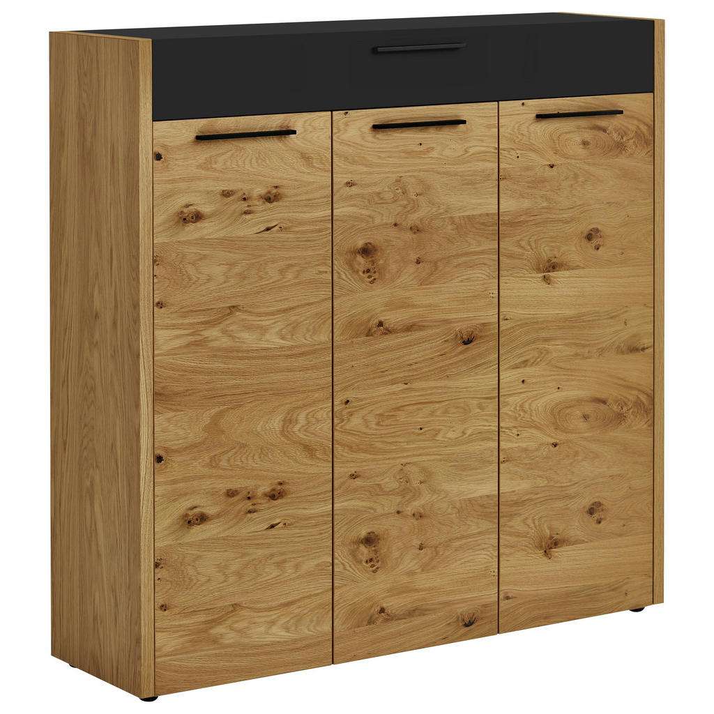 SCHUHSCHRANK Eiche, Balkeneiche furniert matt, lackiert Schwarz, Eichefarben