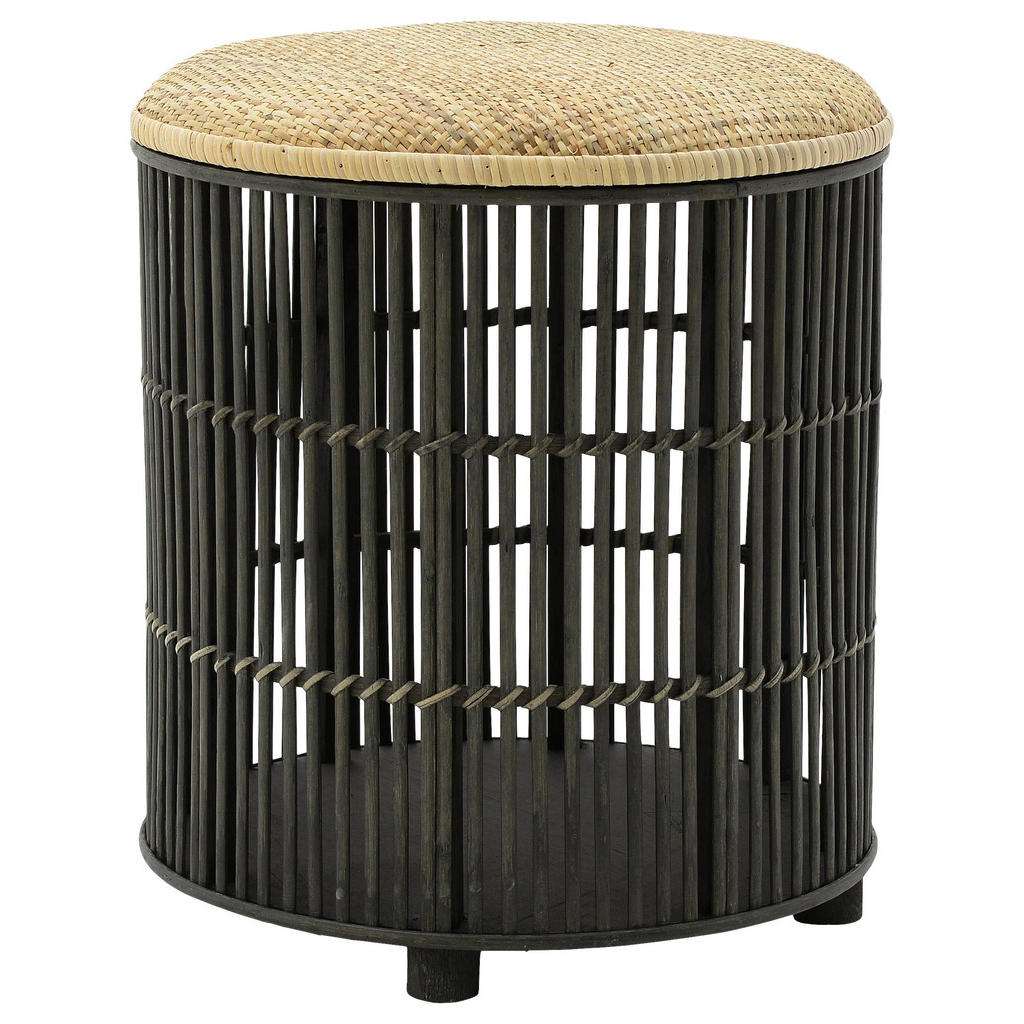 HOCKER Bambus, Rattan massiv Schwarz, Beige