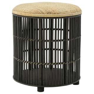 HOCKER Bambus, Rattan massiv Schwarz, Beige