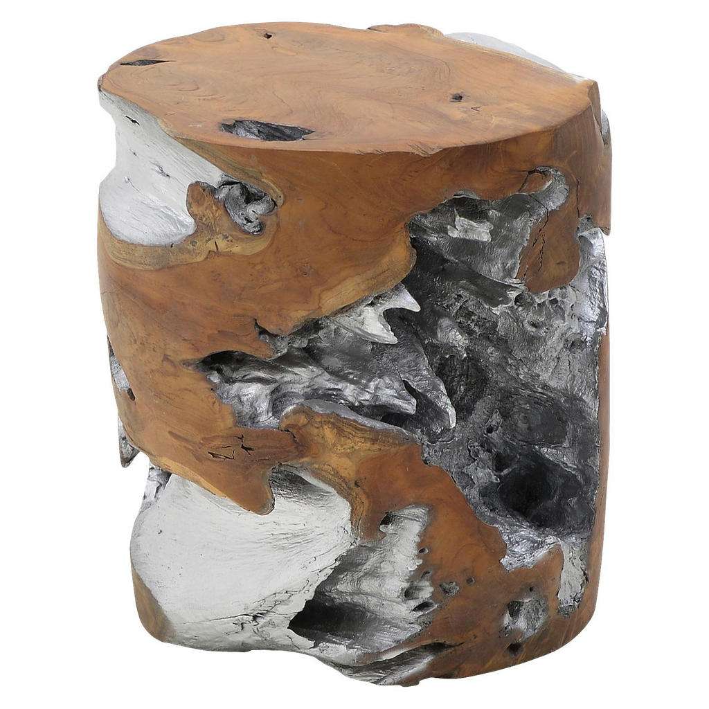 HOCKER Teakholz massiv Braun, Silberfarben