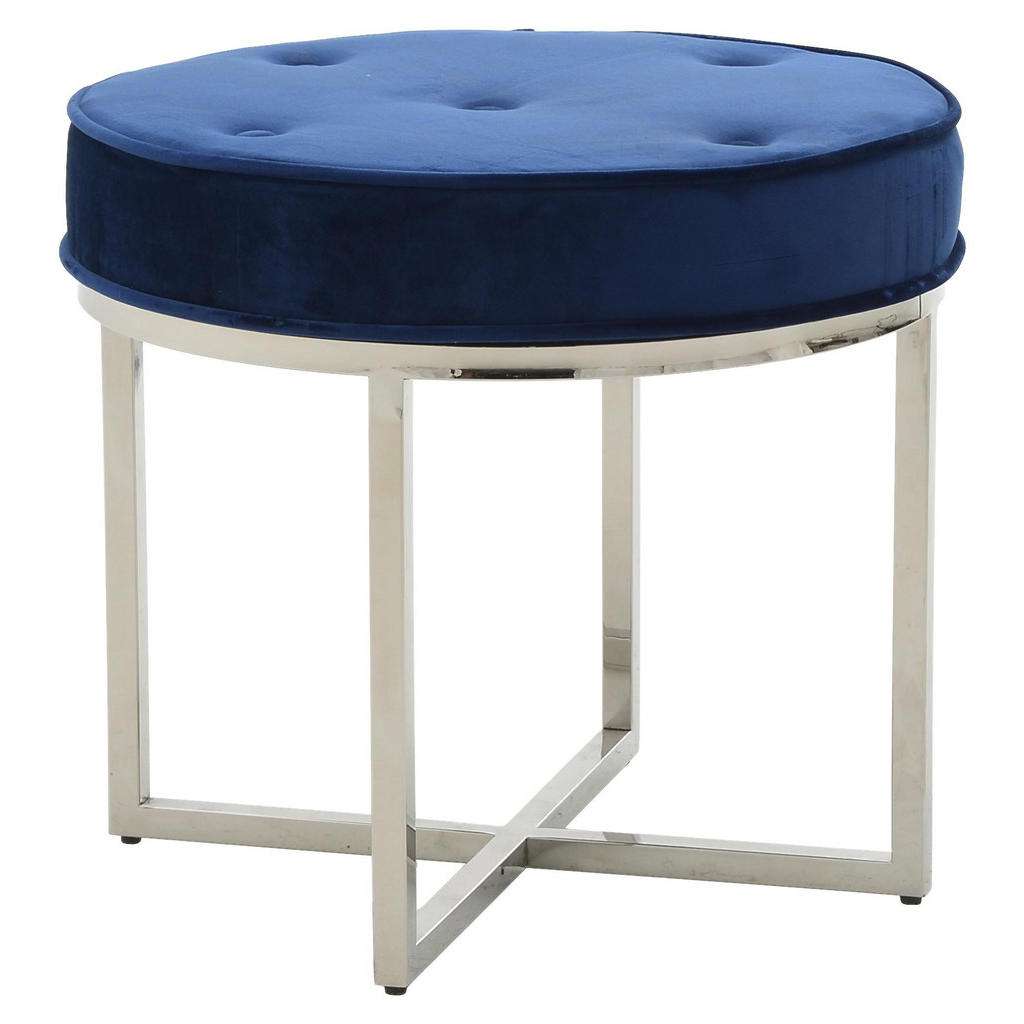 HOCKER Samt Blau, Silberfarben
