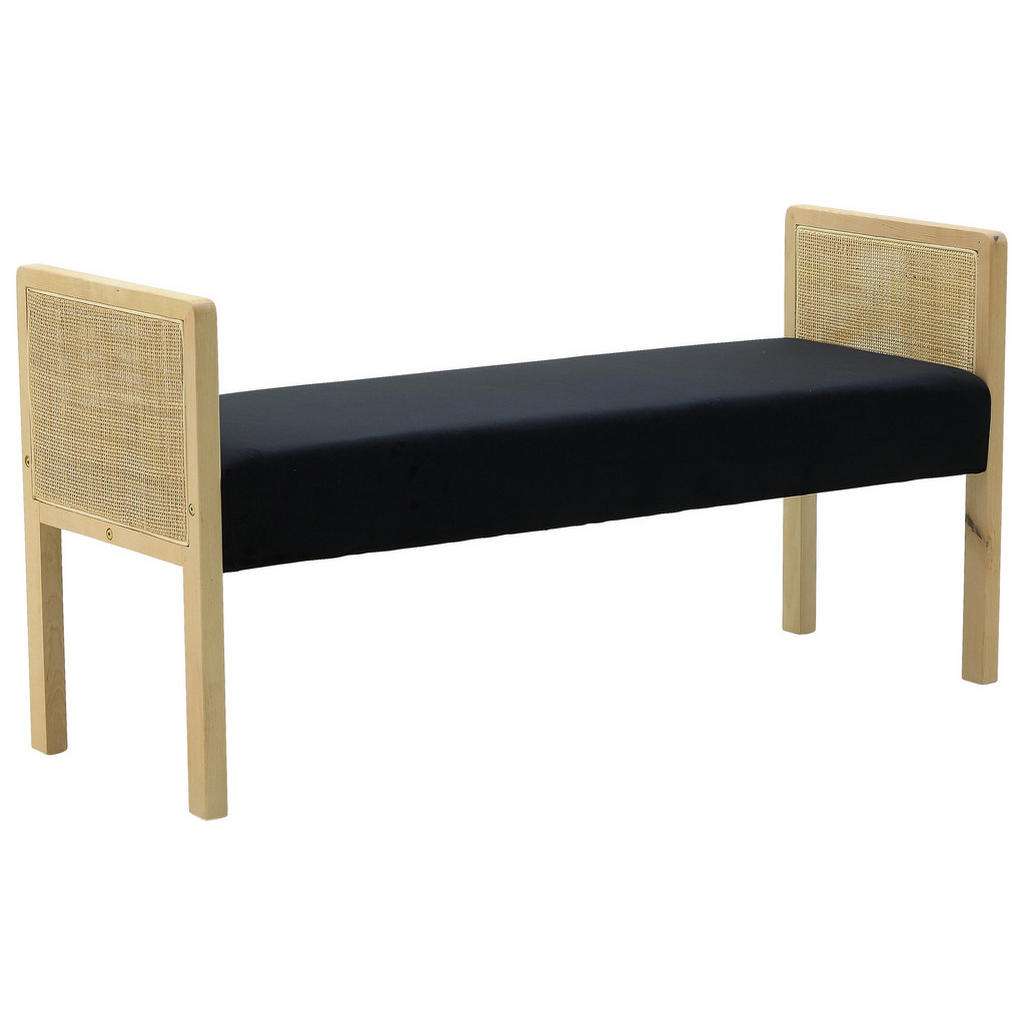 HOCKERBANK Samt Birke massiv Schwarz, Beige