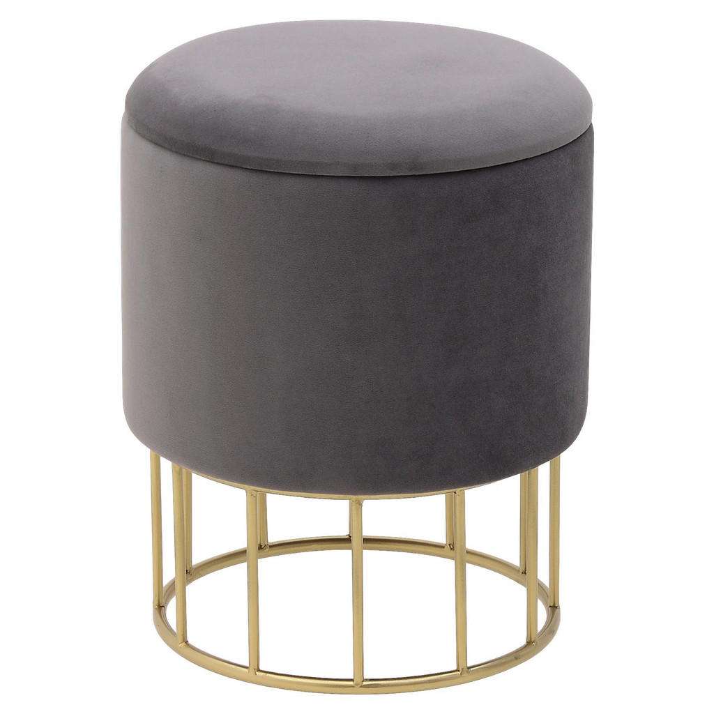 HOCKER Samt Grau, Goldfarben