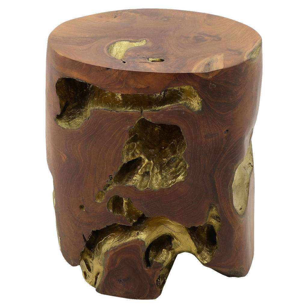 HOCKER Teakholz massiv Braun, Goldfarben