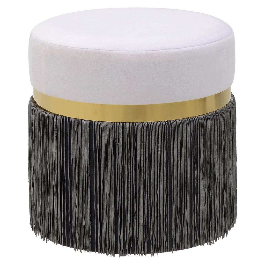 HOCKER Samt Grau, Weiß, Goldfarben
