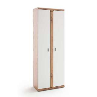 Dielenschrank in Weiß und Wildeichefarben 70 cm breit