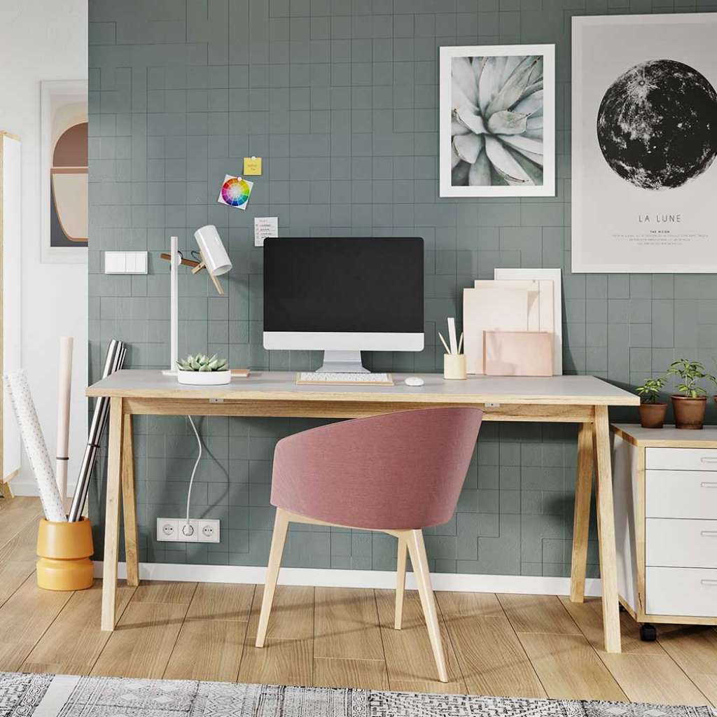 Büroschreibtisch in Weiß und Wildeiche 160 cm breit