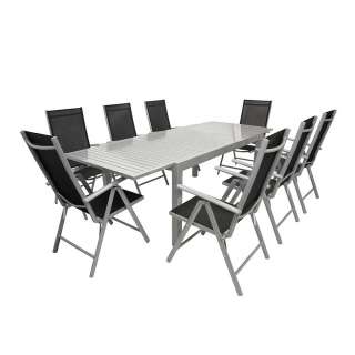 Gartentischgruppe mit ausziehbarem Tisch klappbaren Stühlen (9-teilig)