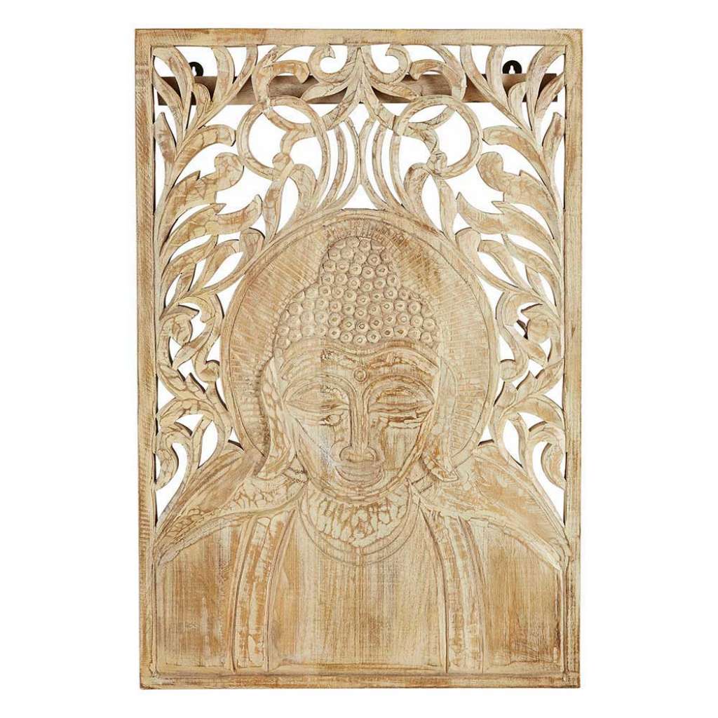 Massivholz Wandbild mit Buddha Motiv 60 cm breit