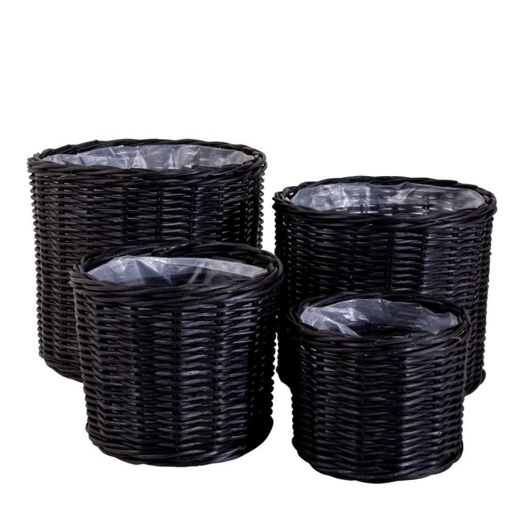 Pflanzenkörbe in Schwarz Rattan (4-teilig)