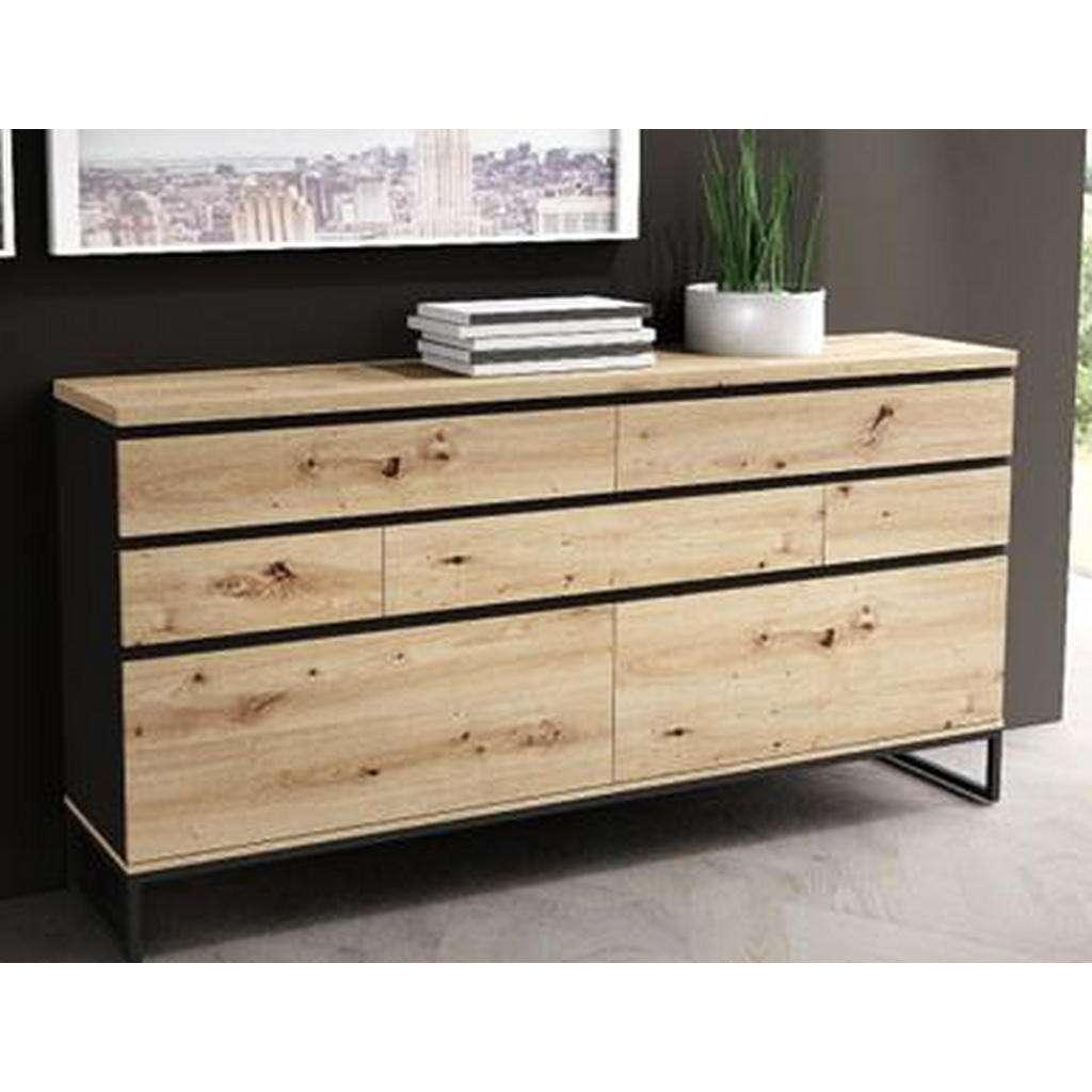 KOMMODE matt, lackiert, Melamin Anthrazit, Eichefarben