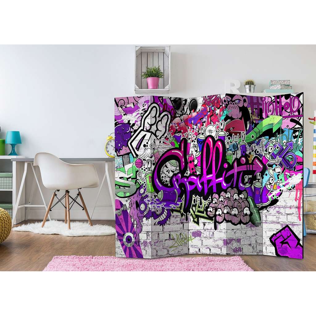 home24 Paravent Purple Graffiti (5-teilig)