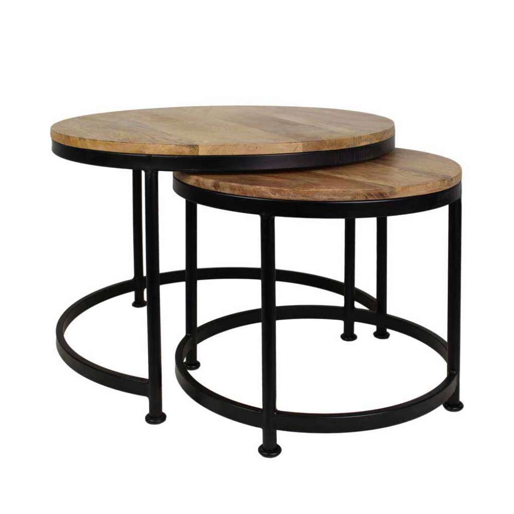 Beistelltisch Set in Schwarz Holz Rund (2-teilig)