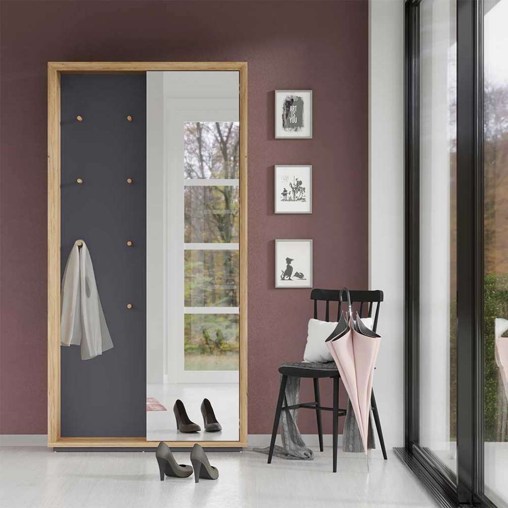 Glasgarderobe in Wildeichefarben und Dunkelgrau modern