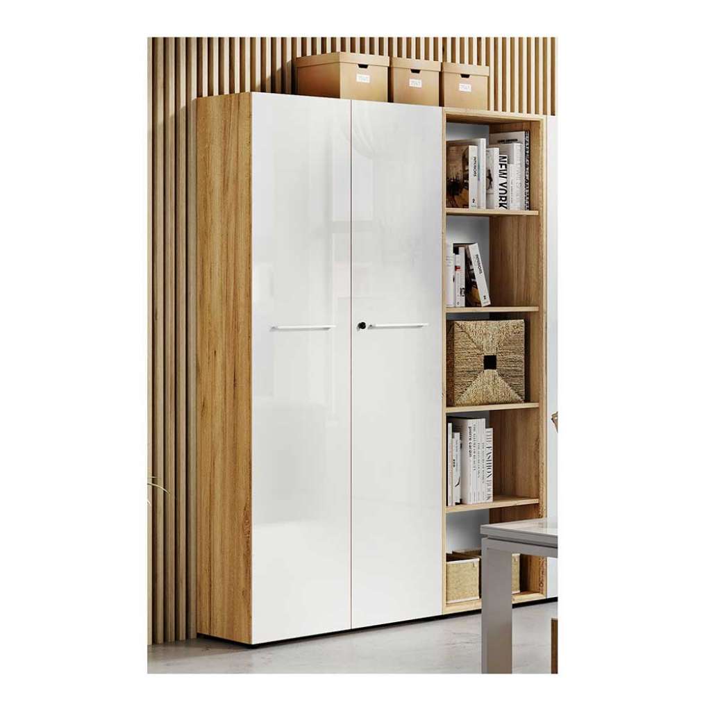 Büromöbel Sets in Weiß und Wildeiche Optik Glas beschichtet (2-teilig)