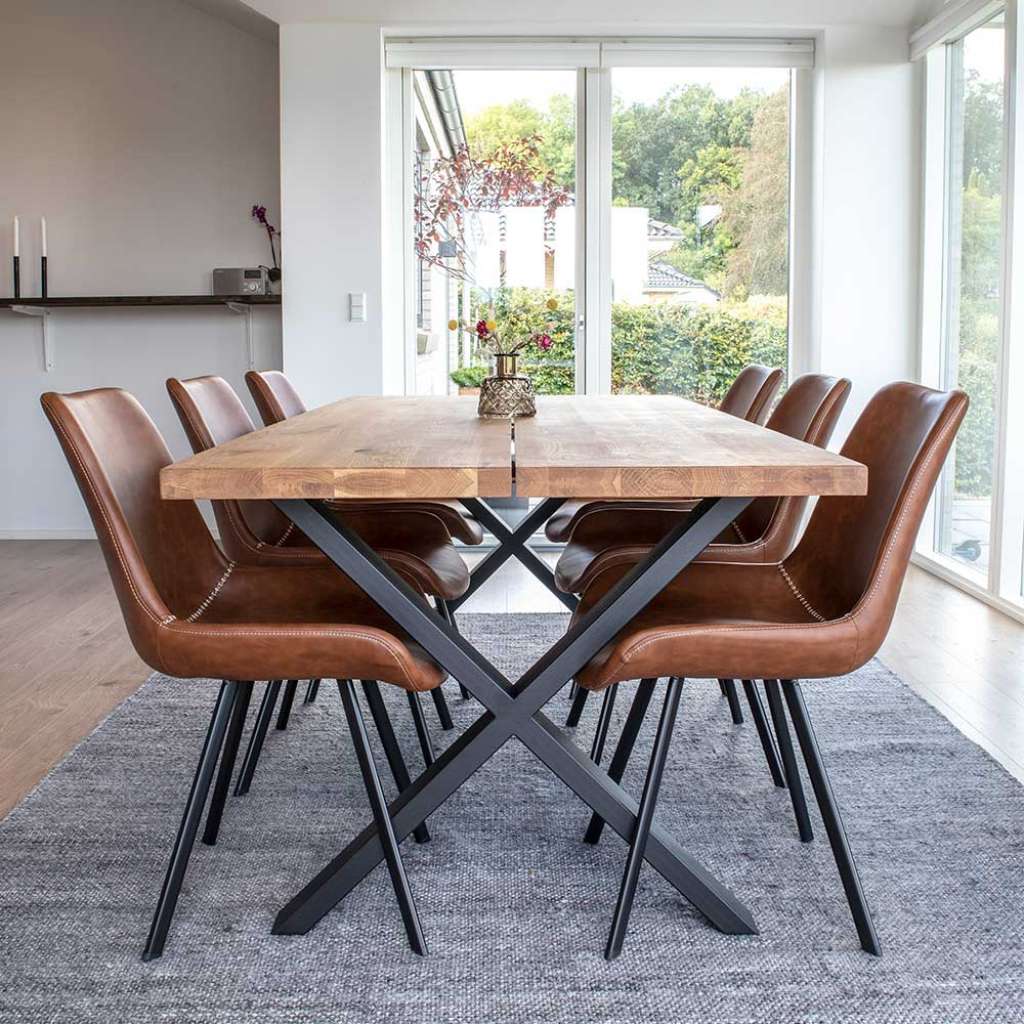 Esszimmer Sitzgruppe aus Eiche Massivholz Braun Kunstleder (7-teilig)