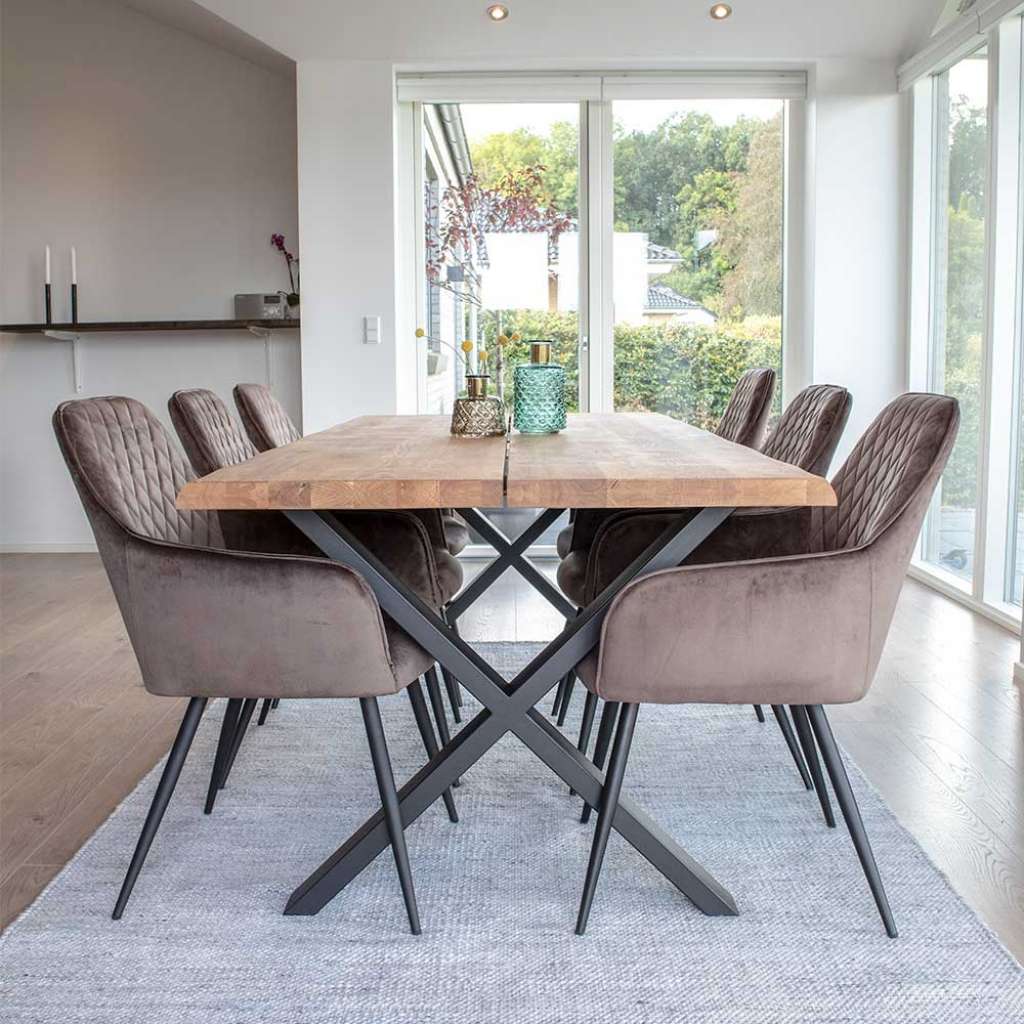 Esszimmer Sitzgruppe aus Eiche Massivholz Taupe Samt (7-teilig)
