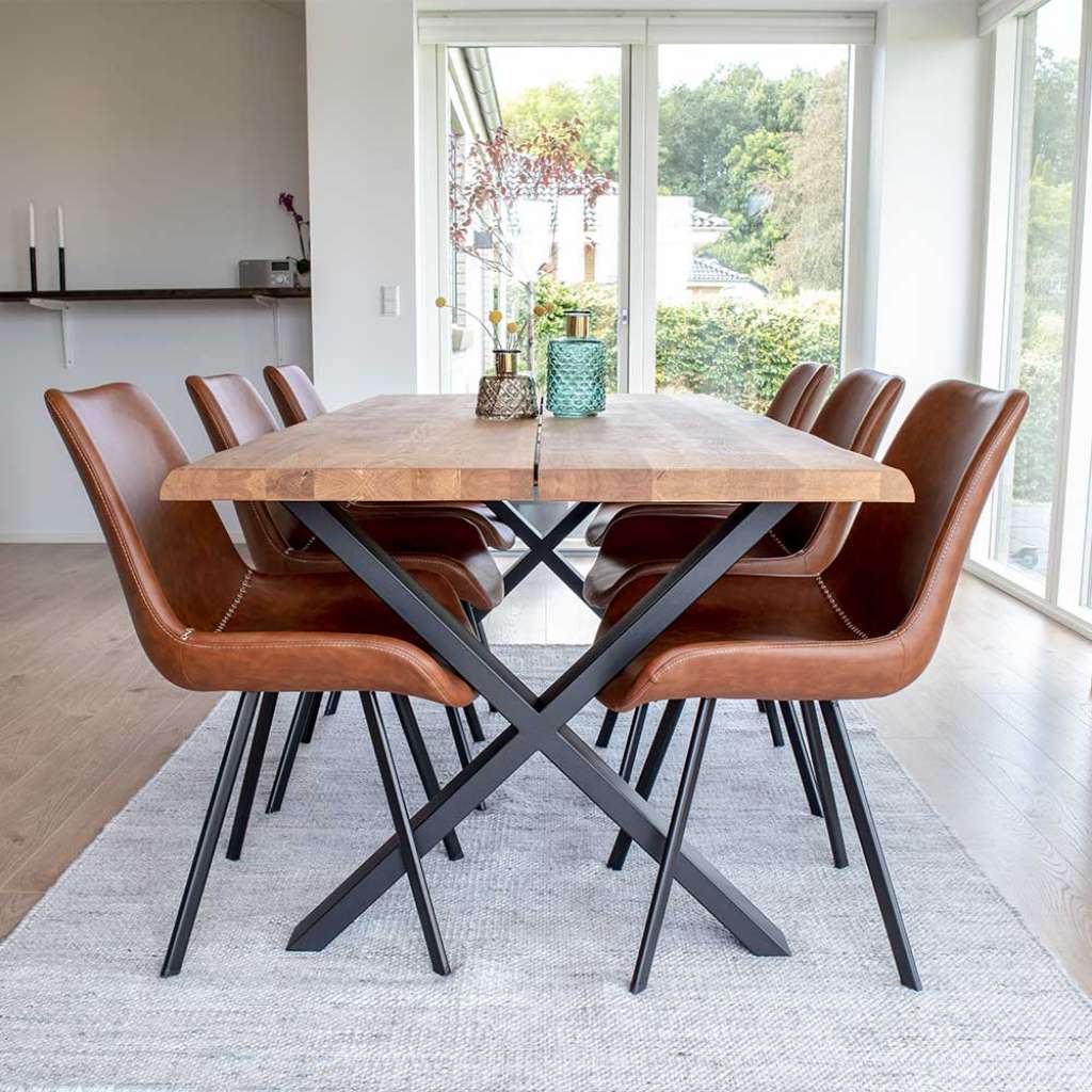 Esszimmersitzgruppe aus Eiche Massivholz Braun Kunstleder (7-teilig)