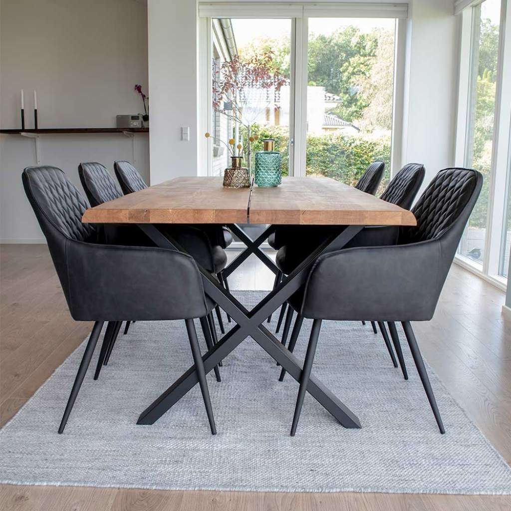 Esszimmereinrichtung aus Eiche Massivholz Dunkelgrau Kunstleder (7-teilig)
