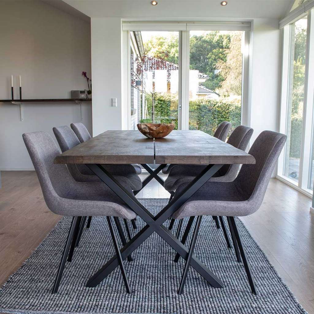 Sitzgarnitur in Eiche dunkel massiv und Taupe Stoff modern (7-teilig)