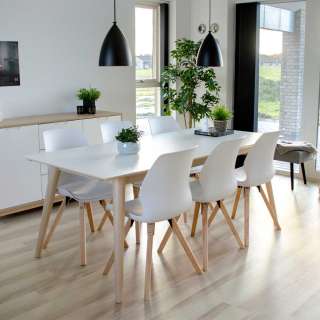 Esszimmer Sitzgruppe in Weiß und Kieferfarben Skandi Design (7-teilig)