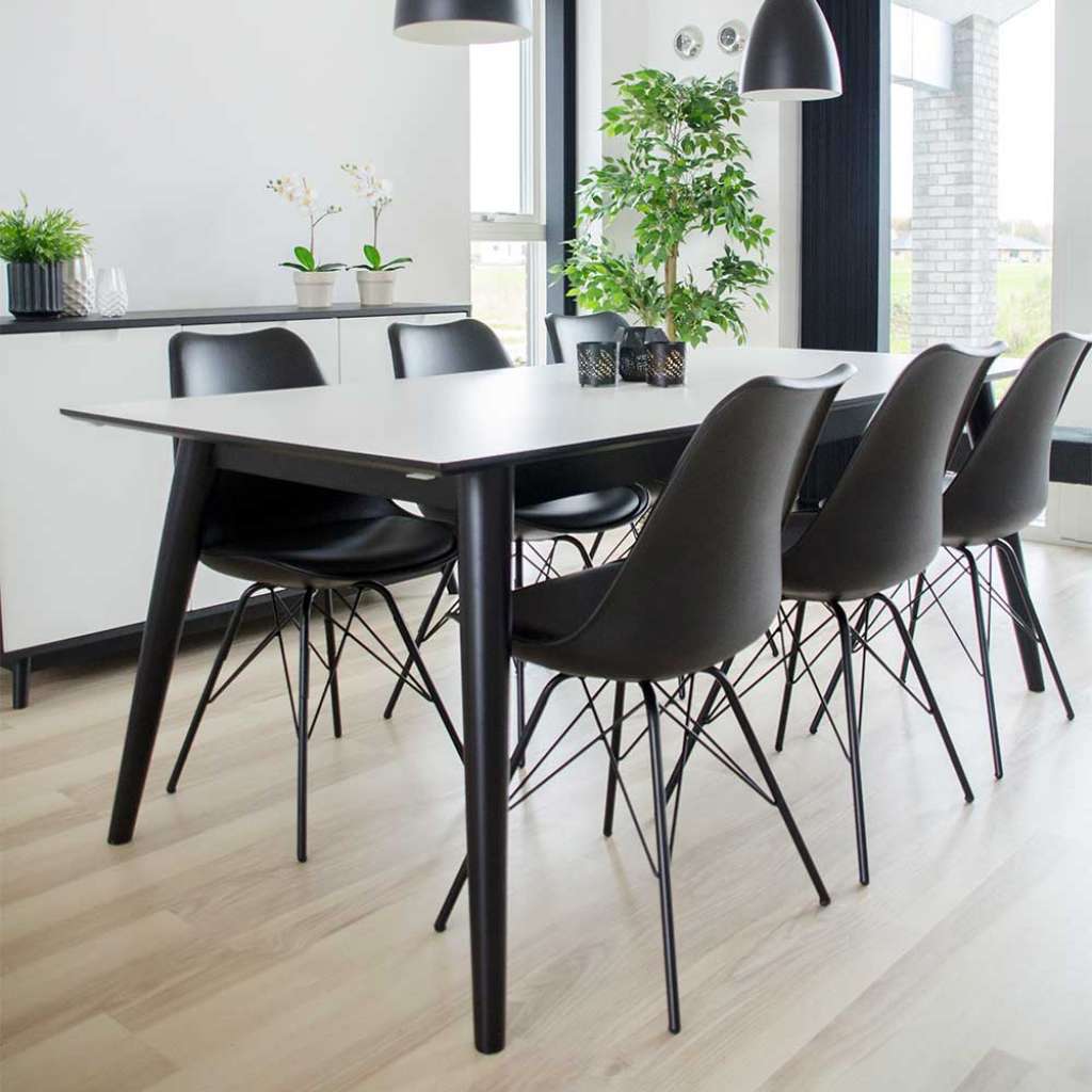 Esszimmer Sitzgruppe in Schwarz und Weiß ausziehbar (7-teilig)