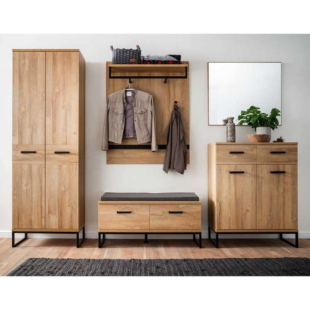 Dielenmöbel Set in Wildeichefarben und Schwarz modern (5-teilig)