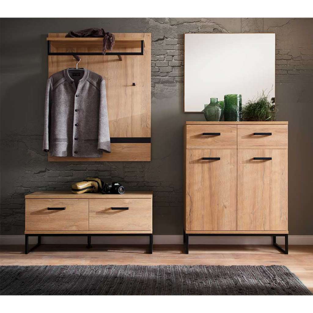 Dielenmöbel Set in Wildeichefarben und Schwarz modern (4-teilig)