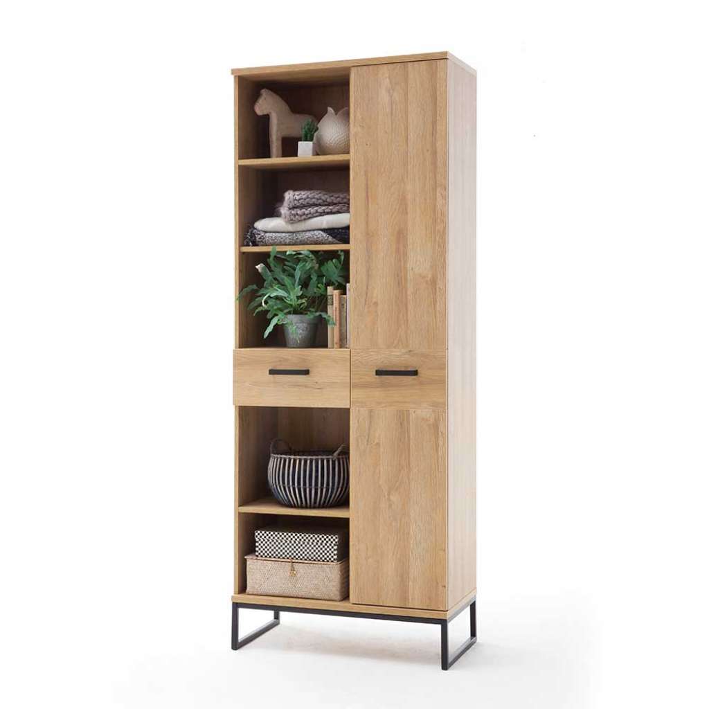 Regal in Wildeichefarben und Schwarz Schublade und Tür