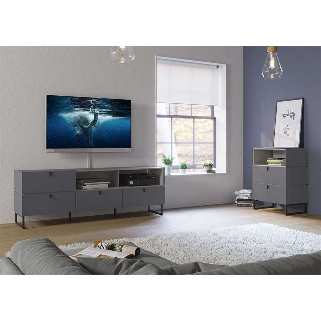 Fernseher Schrankwand in Beton Grau und Dunkelgrau Made in Germany (2-teilig)