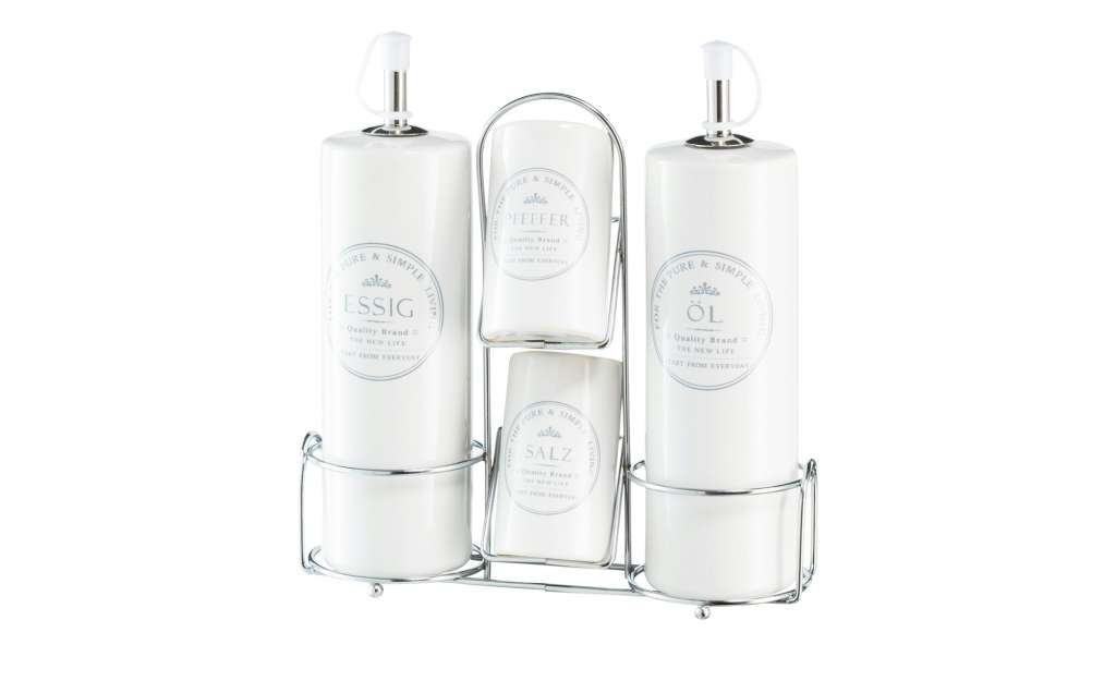 KHG Öl-Essigset, 5-teilig ¦ weiß ¦ Kunststoff, Edelstahl, Steinzeug ¦ Maße (cm): B: 7 H: 22 Küchenzubehör & Helfer > Pfefferstreuer & Gewürzmühlen - Höffner