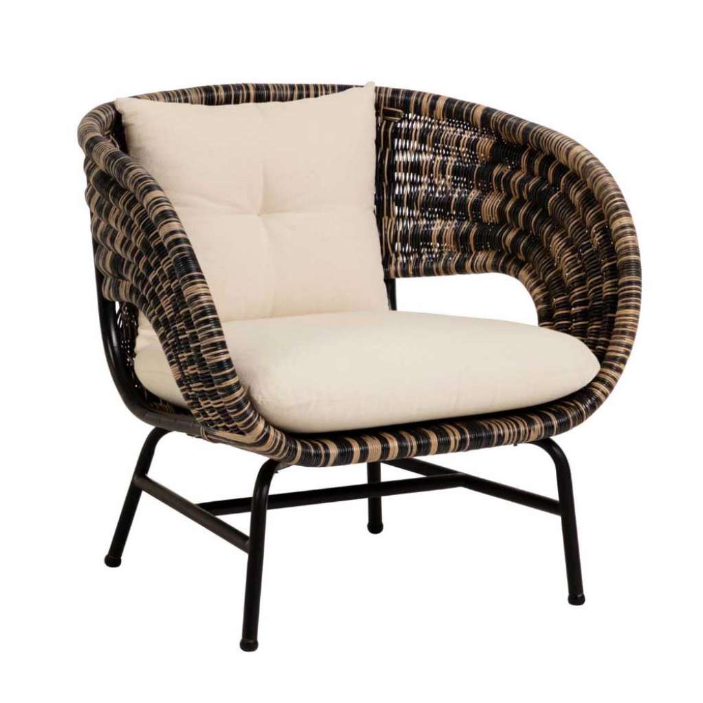 Einzelsessel in Beige und Schwarz Rattan
