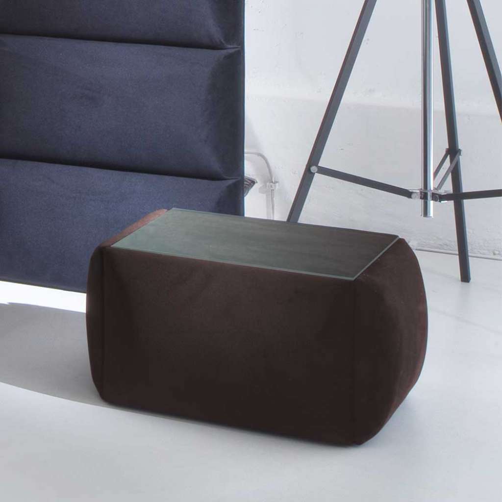 Boxspringbett Beistellhocker in Braun Microfaser Glasplatte