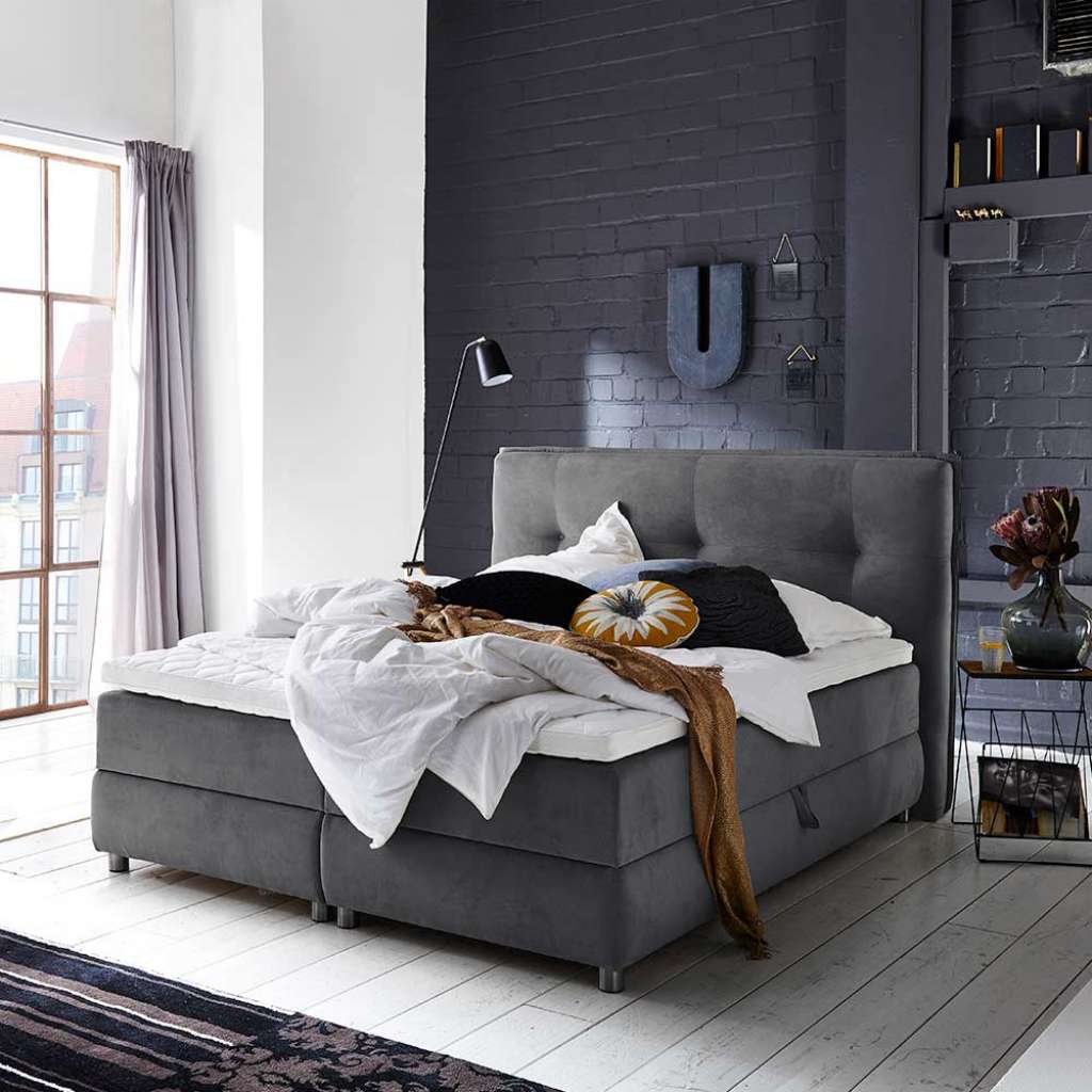 Springbett in Anthrazit Webstoff Bettkasten