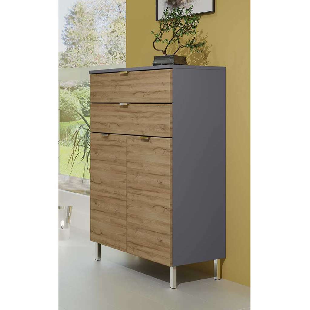 Badezimmer Kommode in Wildeichefarben und Dunkelgrau 60 cm breit