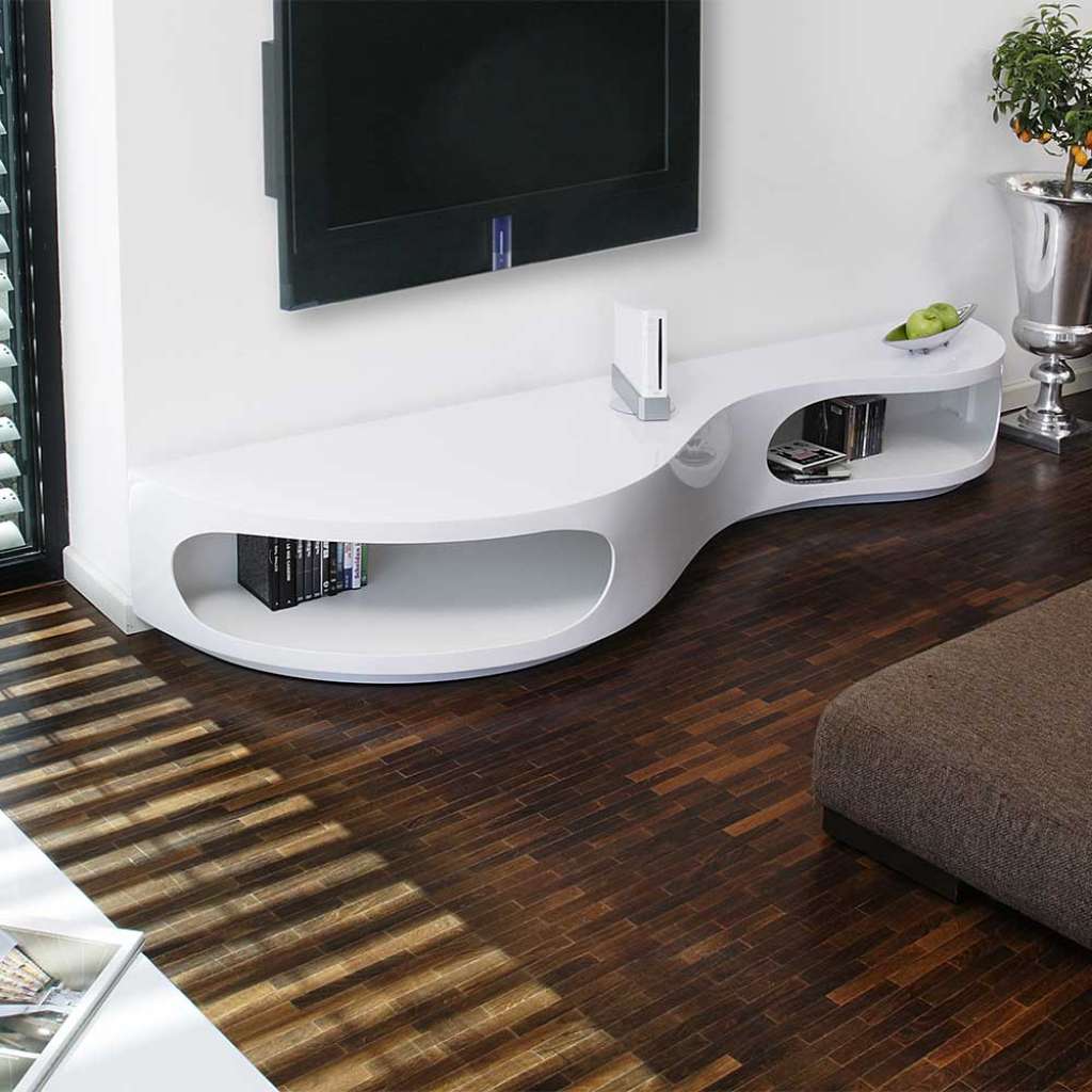Design TV Board in Hochglanz Weiß geschwungen