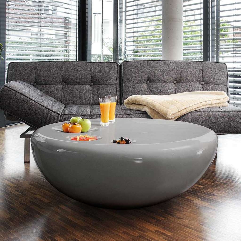 Designercouchtisch in Hochglanz Grau rund