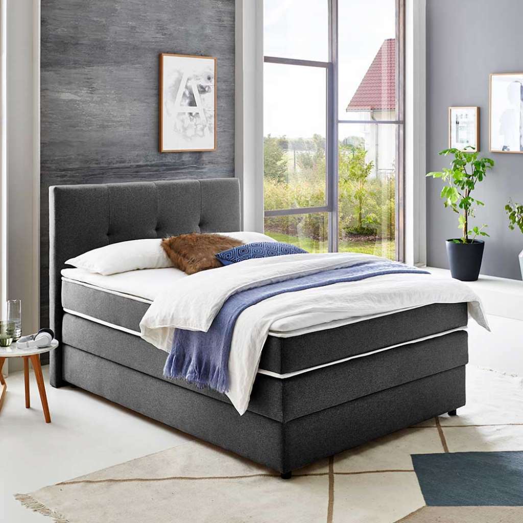 Stoff Boxspringbett in Anthrazit Bettkasten