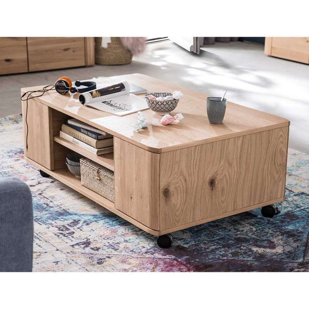 Sofa Tisch in Eiche Bianco furniert Rollen