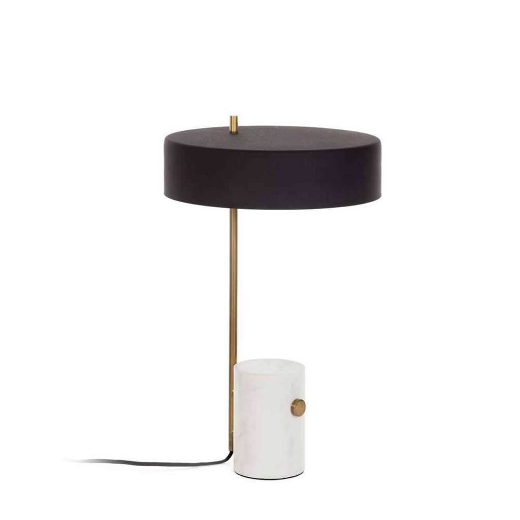 Design Tischlampe in Schwarz und Messingfarben weißem Marmorfuß