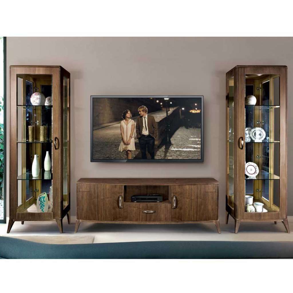 Extravagante Wohnwand mit Nussbaum furniert Retro Look (3-teilig)