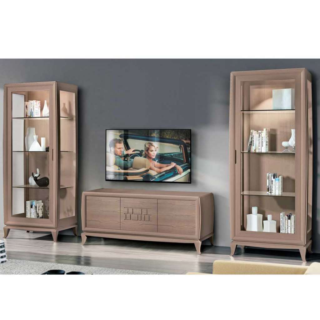Wohnzimmer Anbauwand in Esche dunkel furniert modern (3-teilig)