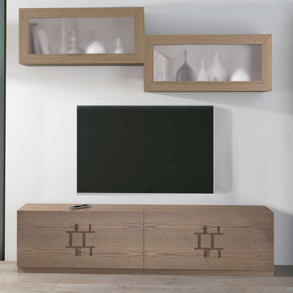 Wohnzimmer Anbauwand in Esche dunkel furniert 180 cm breit (4-teilig)